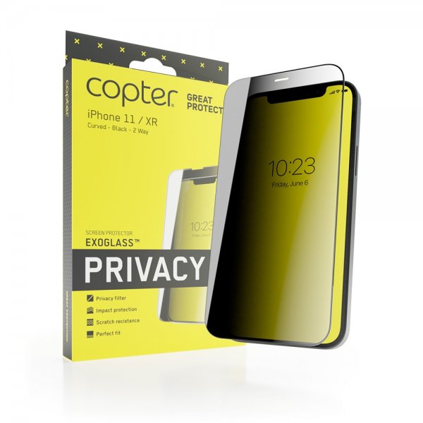 Copter iPhone Xr/11 Skærmbeskyttelse Exoglass Curved Privacy