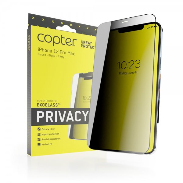 Copter iPhone 12 Pro Max Skærmbeskyttelse Exoglass Curved Privacy