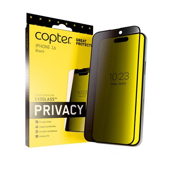 Copter iPhone 16 Skærmbeskyttelse Exoglass Curved Privacy