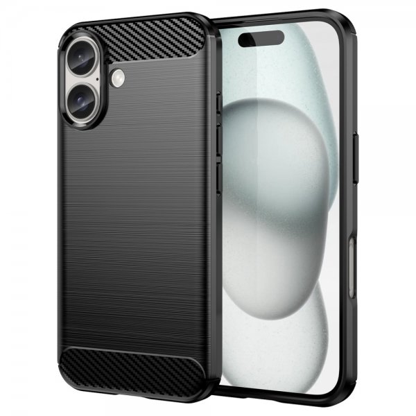 iPhone 16 Cover Børstet Kulfibertekstur Sort