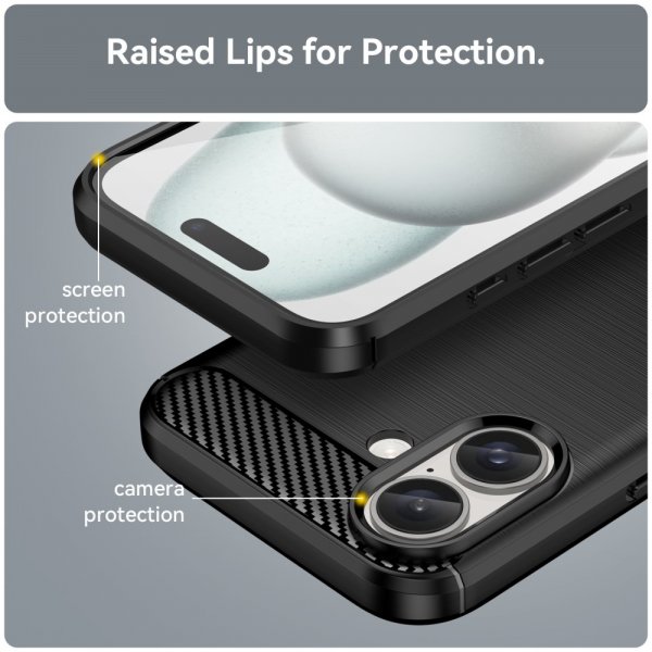 iPhone 16 Cover Børstet Kulfibertekstur Sort