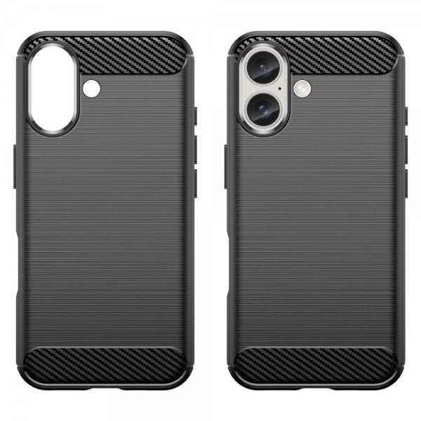 iPhone 16 Cover Børstet Kulfibertekstur Sort