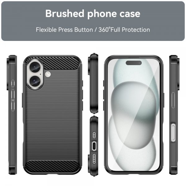 iPhone 16 Cover Børstet Kulfibertekstur Sort