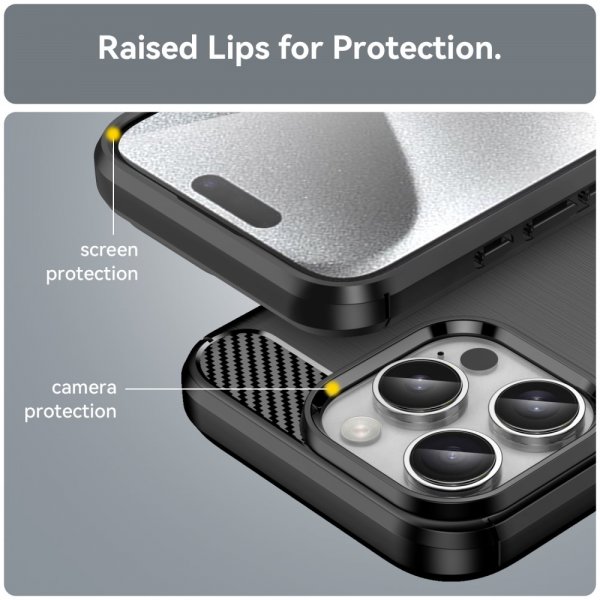 iPhone 16 Pro Cover Børstet Kulfibertekstur Sort