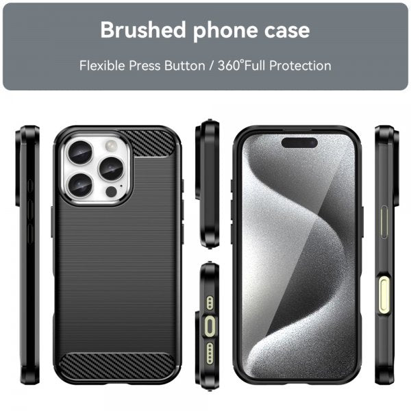 iPhone 16 Pro Cover Børstet Kulfibertekstur Sort