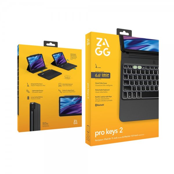 ZAGG iPad Air 11 (M2/M3/M4) Cover med Tastatur Pro Keys 2 Nordisk Layout Sort