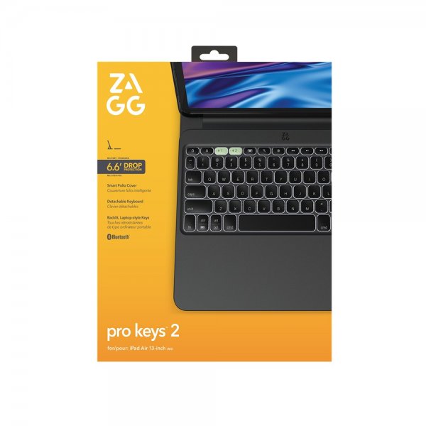 ZAGG iPad Air 13 (M2/M3/M4) Cover med Tastatur Pro Keys 2 Nordisk Layout Sort
