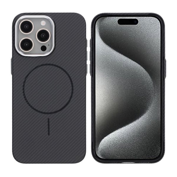 iPhone 15 Pro Max Cover Kulstofmønster MagSafe Sort