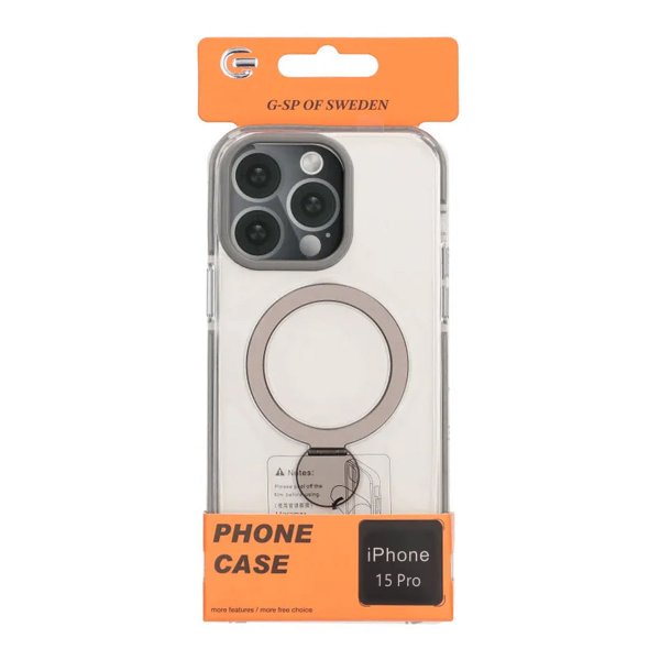 iPhone 15 Pro Cover Ringstativ MagSafe Sort Transparent