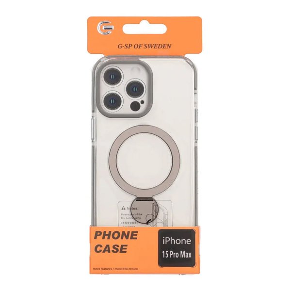 iPhone 15 Pro Max Cover Ringstativ MagSafe Sort Transparent