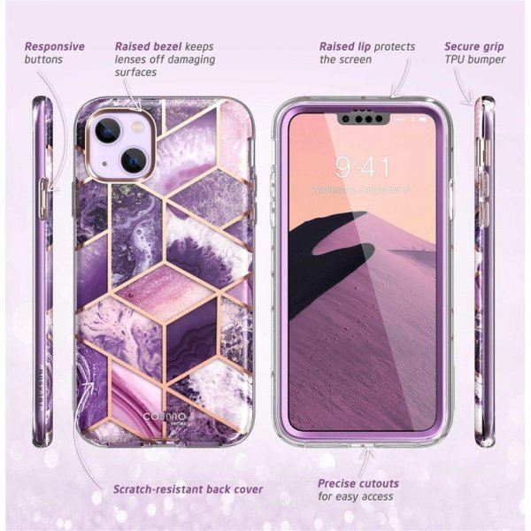 Supcase iPhone 14 Plus Cover Cosmo Purple Marble
