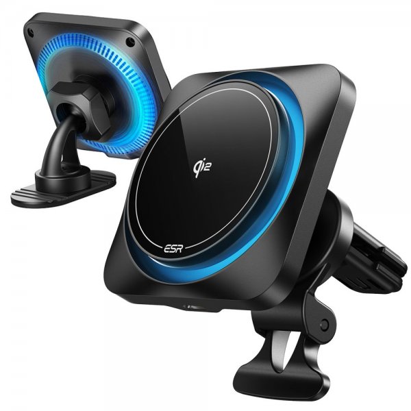 ESR Bilholder Qi2 Air Vent/Dashboard Trådløs Biloplader CryBoost HaloLock Sort