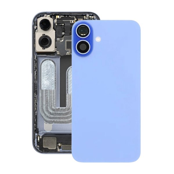 iPhone 16 Plus Bagside Glas med Magnet og Kameralinse - Blå