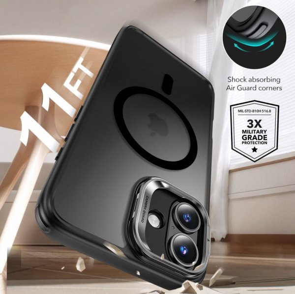 ESR iPhone 16 Cover og Skærmbeskyttelse Classic Hybrid Kickstand MagSafe Sæt Frostet Sort