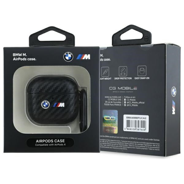 BMW AirPods 4 Cover Carbon Dobbelt Logo Sort