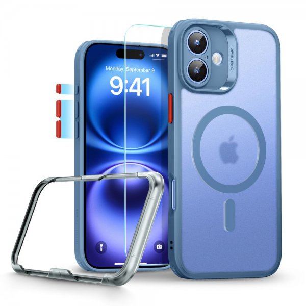 ESR iPhone 16 Cover og Skærmbeskyttelse Classic Pro MagSafe Sæt Blå