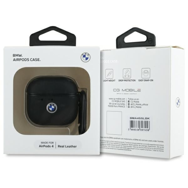 BMW AirPods 4 Cover Ægte Læder Sort