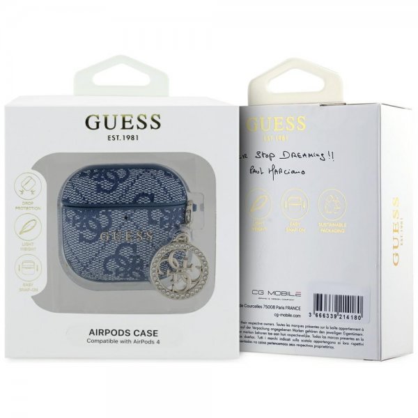 Guess AirPods 4 Skal Classic Logo 4G Charm Blå