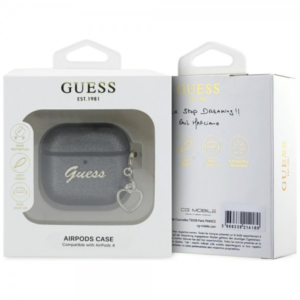 Guess AirPods 4 Cover Metallic Script Charm Sort