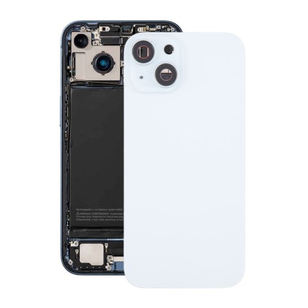iPhone 15 Plus Bagsideglas med Magnet og Kameralinse - Hvid
