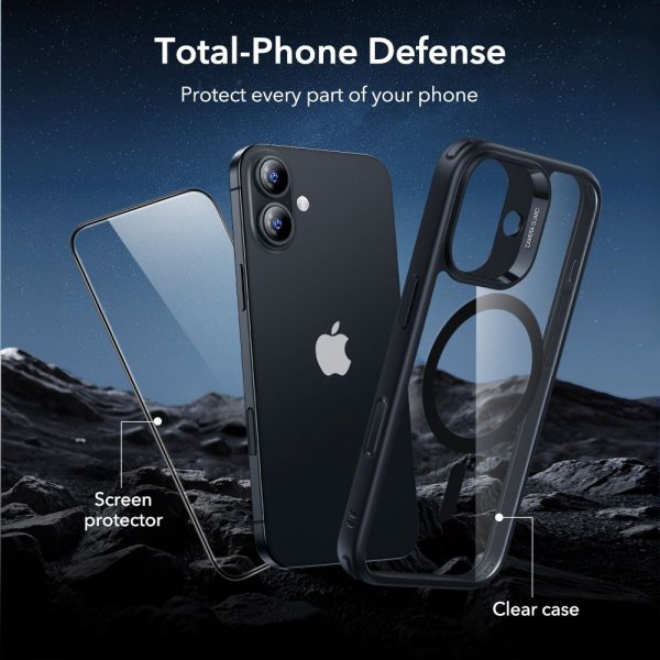 ESR iPhone 17 Cover og Skærmbeskytter Classic Hybrid MagSafe Sæt Sort Gennemsigtig
