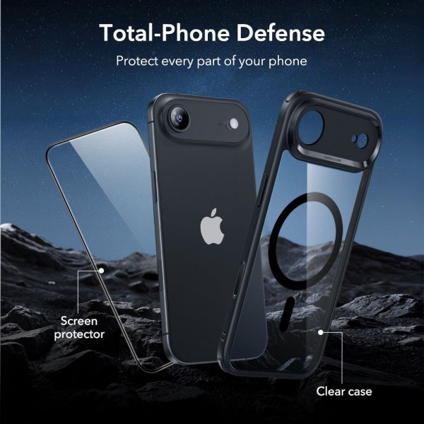 ESR iPhone Air Cover og Skærmbeskytter Klassisk Hybrid MagSafe Sæt Sort Gennemsigtig