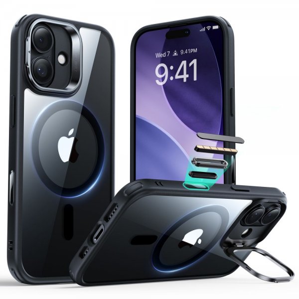ESR iPhone 17 Cover Classic Hybrid Kickstand MagSafe Sort Gennemsigtig