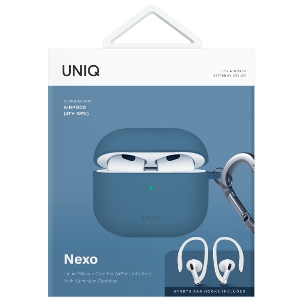 UNIQ AirPods 4 Cover med Earhooks Nexo Blå