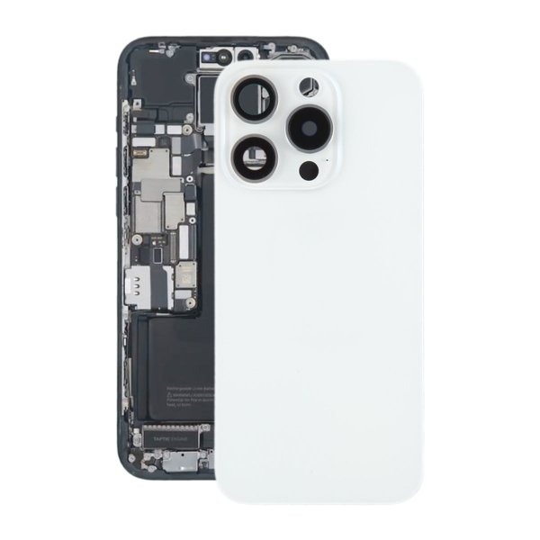 iPhone 15 Pro Bagside Glas med Magnet og Kameralinse - Hvid Titanium