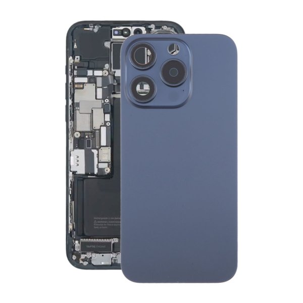 iPhone 15 Pro Bagside Glas med Magnet og Kameralinse - Blå Titanium