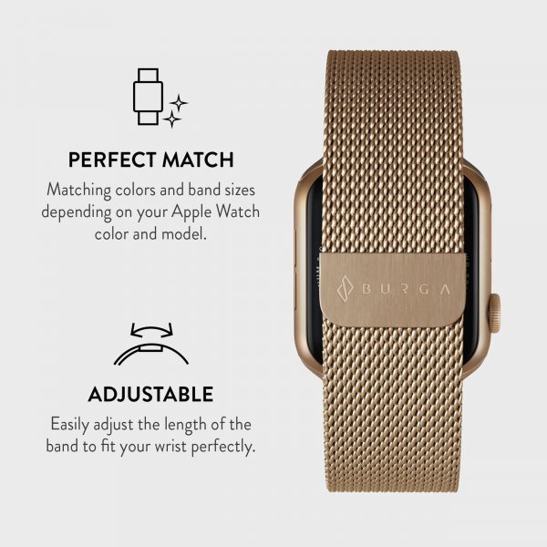 Burga Apple Watch 38/40/41/42mm Rem Metal Mesh Guld