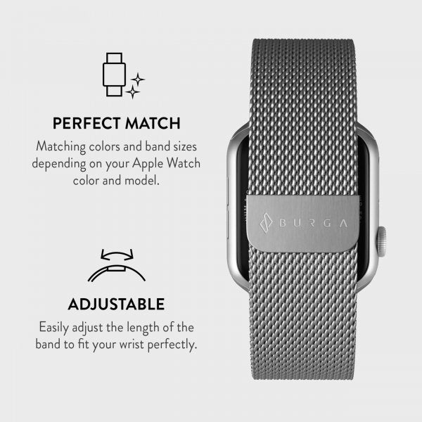 Burga Apple Watch 38/40/41/42mm Rem Metal Mesh Sølv