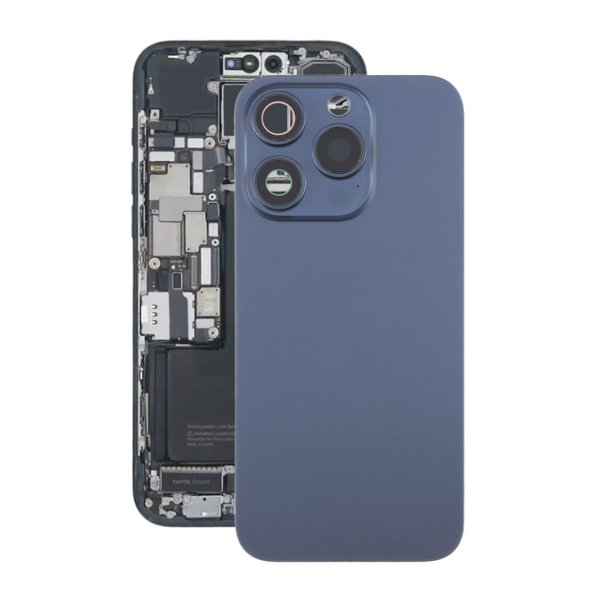 iPhone 15 Pro Max Bagside Glas med Magnet og Kameralinse - Blå Titanium