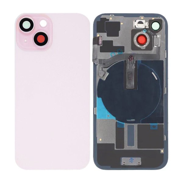 iPhone 15 Bagside Glas med smådele - Rosa