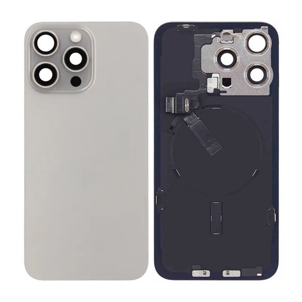iPhone 15 Pro Max Bagside Glas Komplet OEM - Naturlig Titanium