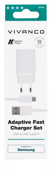 Vivanco Oplader med Kabel Adaptive Fast Charger Sæt USB-C 15W 1m Hvid