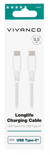 Vivanco Kabel Longlife Braided USB-C/USB-C 0.5m Hvid