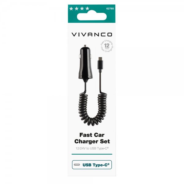Vivanco Biloplader med Spiralkabel 1m USB-C 12W Sort