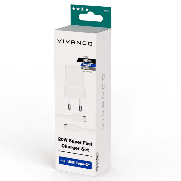 Vivanco Oplader med USB-C kabel 20W Super Fast Charger Sæt