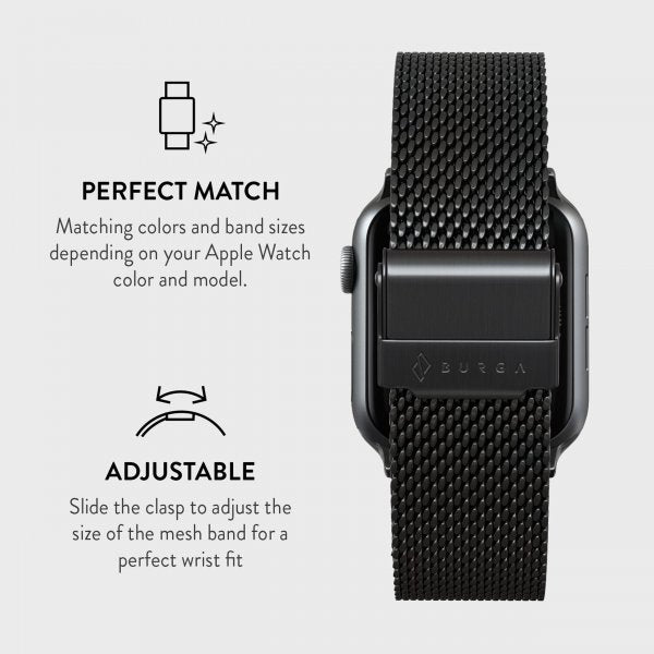 Burga Apple Watch 38/40/41/42mm Armbånd Mesh Elegance Sort