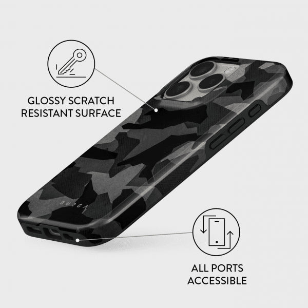 Burga iPhone 15 Plus Cover Tough MagSafe Night Black Camo