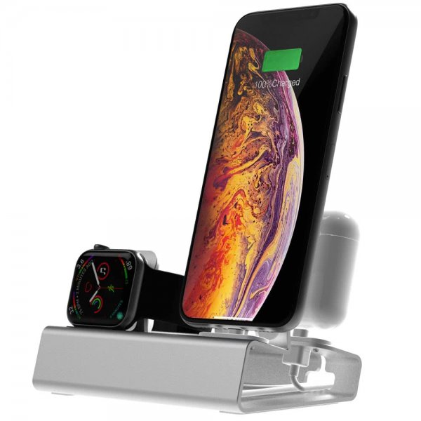 3-i-1 Holder til iPhone, Apple Watch og AirPods Sølv