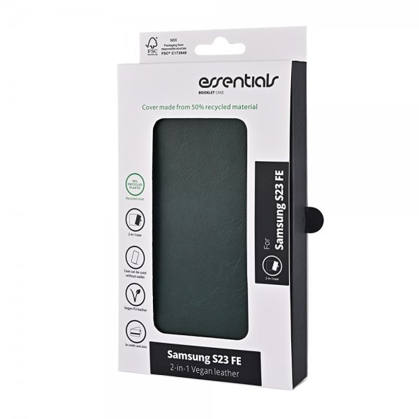 Essentials Samsung Galaxy S23 FE Etui 2-i-1 Vegansk Læder Mørkegrøn