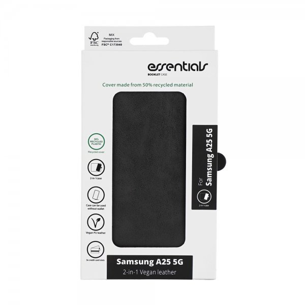 Essentials Samsung Galaxy A25 Etui 2-i-1 Vegansk Læder Sort