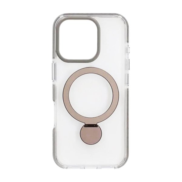 iPhone 16 Pro Max Cover Ringstativ MagSafe Grå Transparent