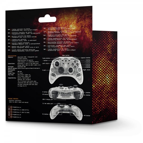 Deltaco Gaming Trådløs Controller til Nintendo Switch Transparent RGB