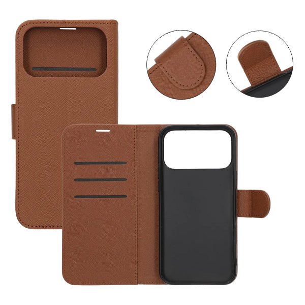 iPhone 17 Pro Max Cover med Kortlomme Standerfunktion Brun