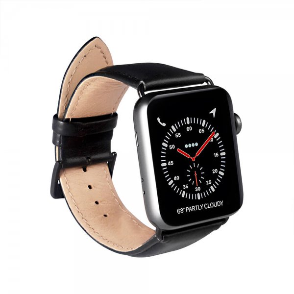 Buffalo Apple Watch 38/40/41/42mm Rem Ægte Læder Sort