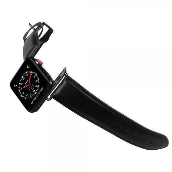 Buffalo Apple Watch 38/40/41/42mm Rem Ægte Læder Sort