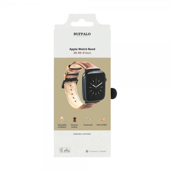 Buffalo Apple Watch 38/40/41/42mm Rem Ægte Læder Brun